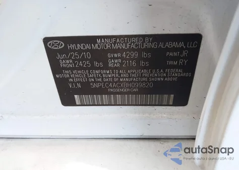 2011 Hyundai Sonata Se from USA, damaged, VIN 5NPEC4ACXBH099820